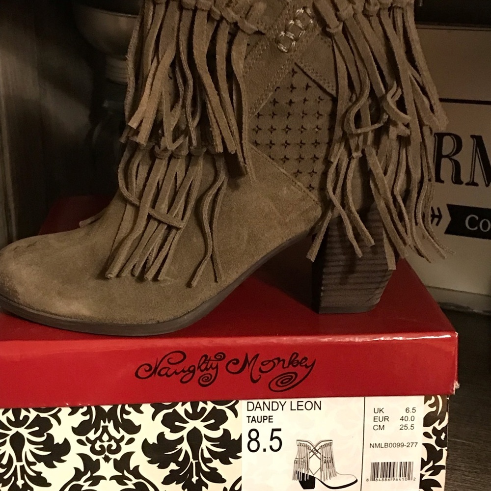 Naughty Monkey suede fringe ankle bootie size 8.5